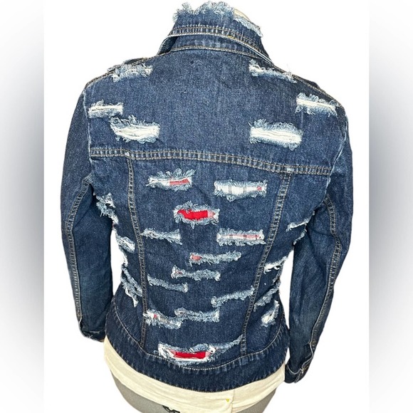 Furst Of A Kind LF Distressed Denim Jean Jacket Women’s Size Medium to Small - Picture 4 of 13